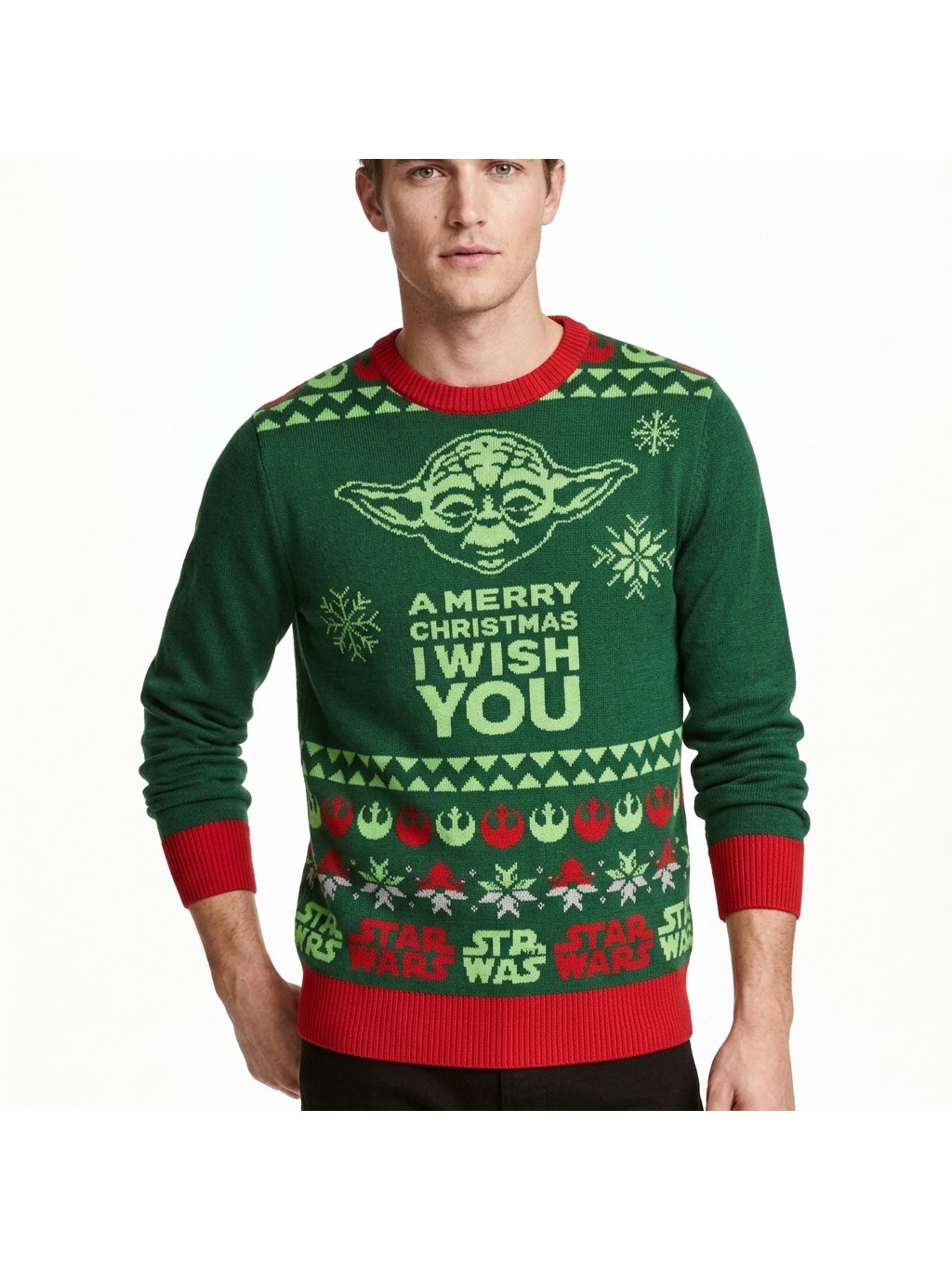 H&M Green Graphic Print Pullover Sweater Men Knit Size Xs